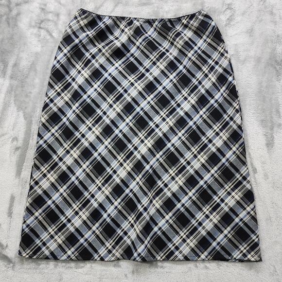 Vintage Lavender Skirt Womens M Blue Black Plaid Pull On Pencil Preppy Academia - Picture 2 of 8